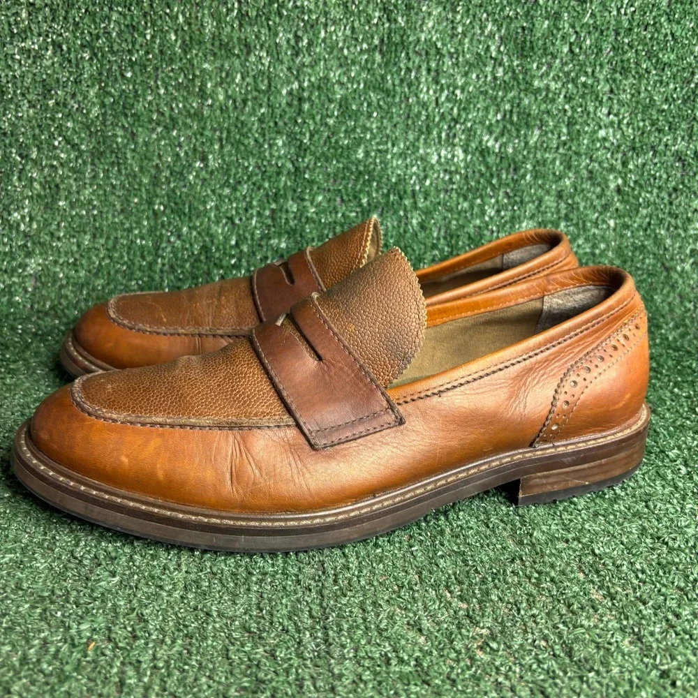 Aldo Leather Brogue Pebble Grain Classic Penny Loafer Brown Dress Shoes Mens 10